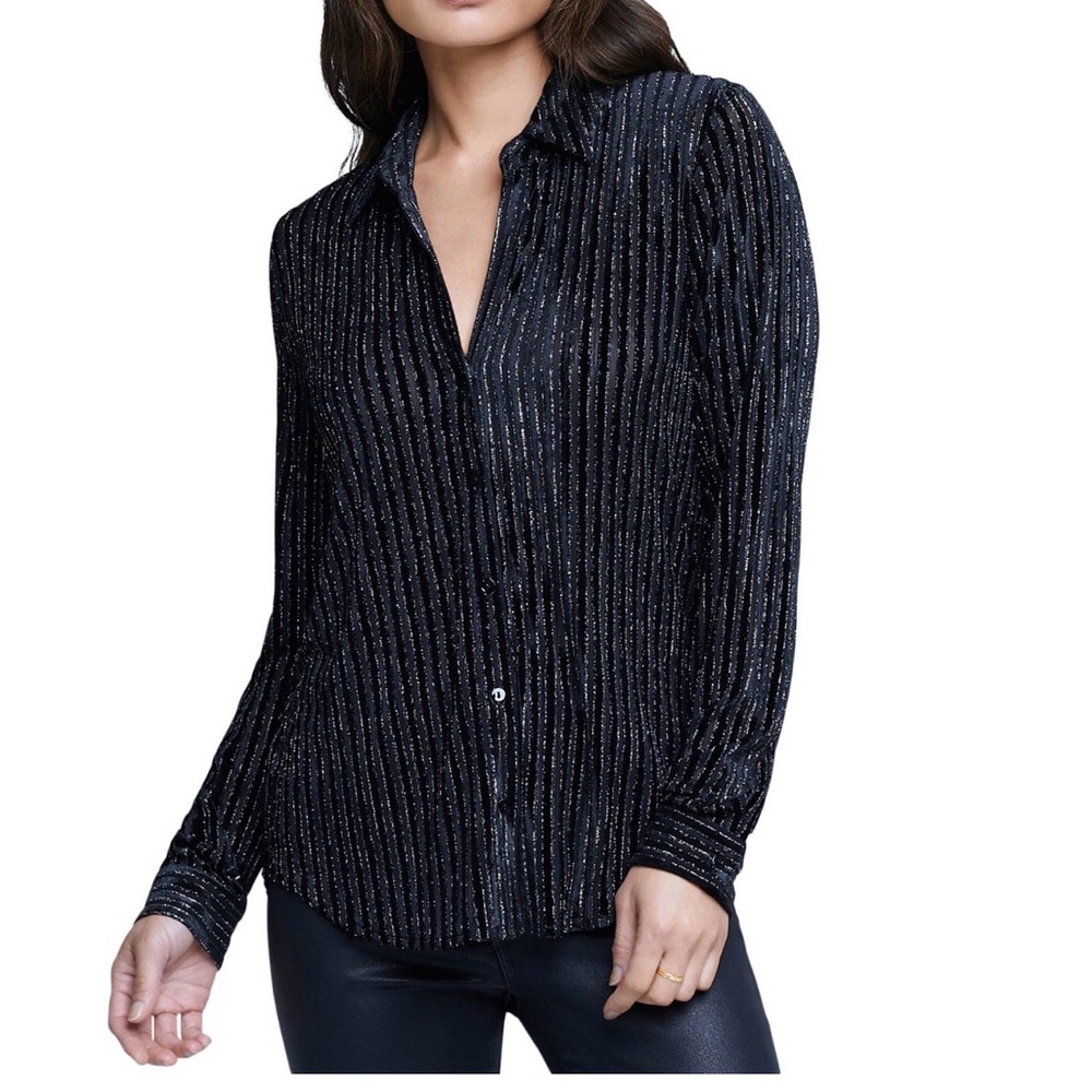 L'AGENCE LAURENT BLOUSE Black Metallic Top